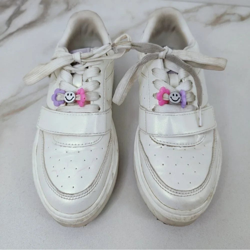 Justice Sport Girls' Beaded Low Court Sneakers, Pearl White, Sz 3